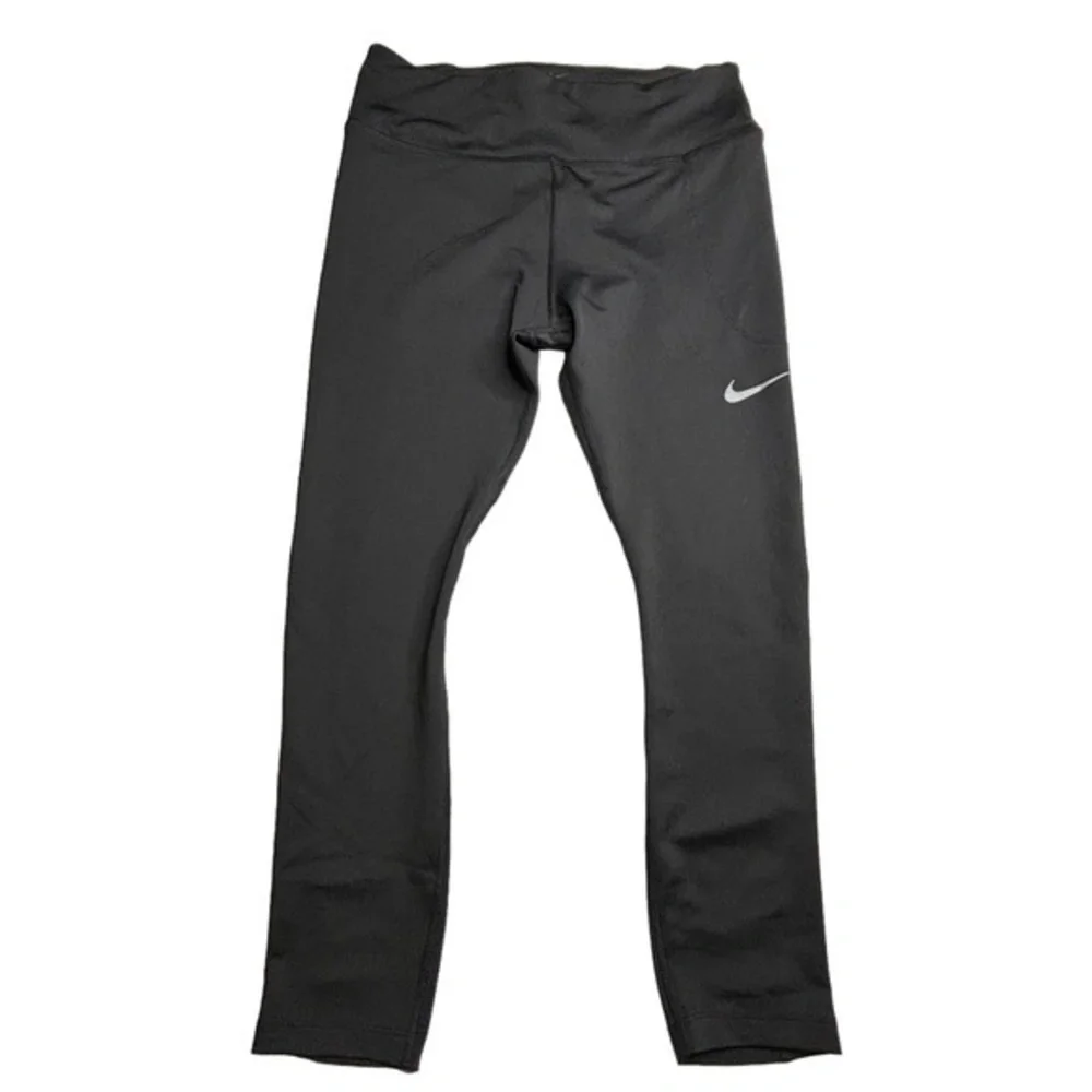 Nike Dri Fit Capri Crop Leggings Black‎ Mesh Vented Running Drawstring Size M
